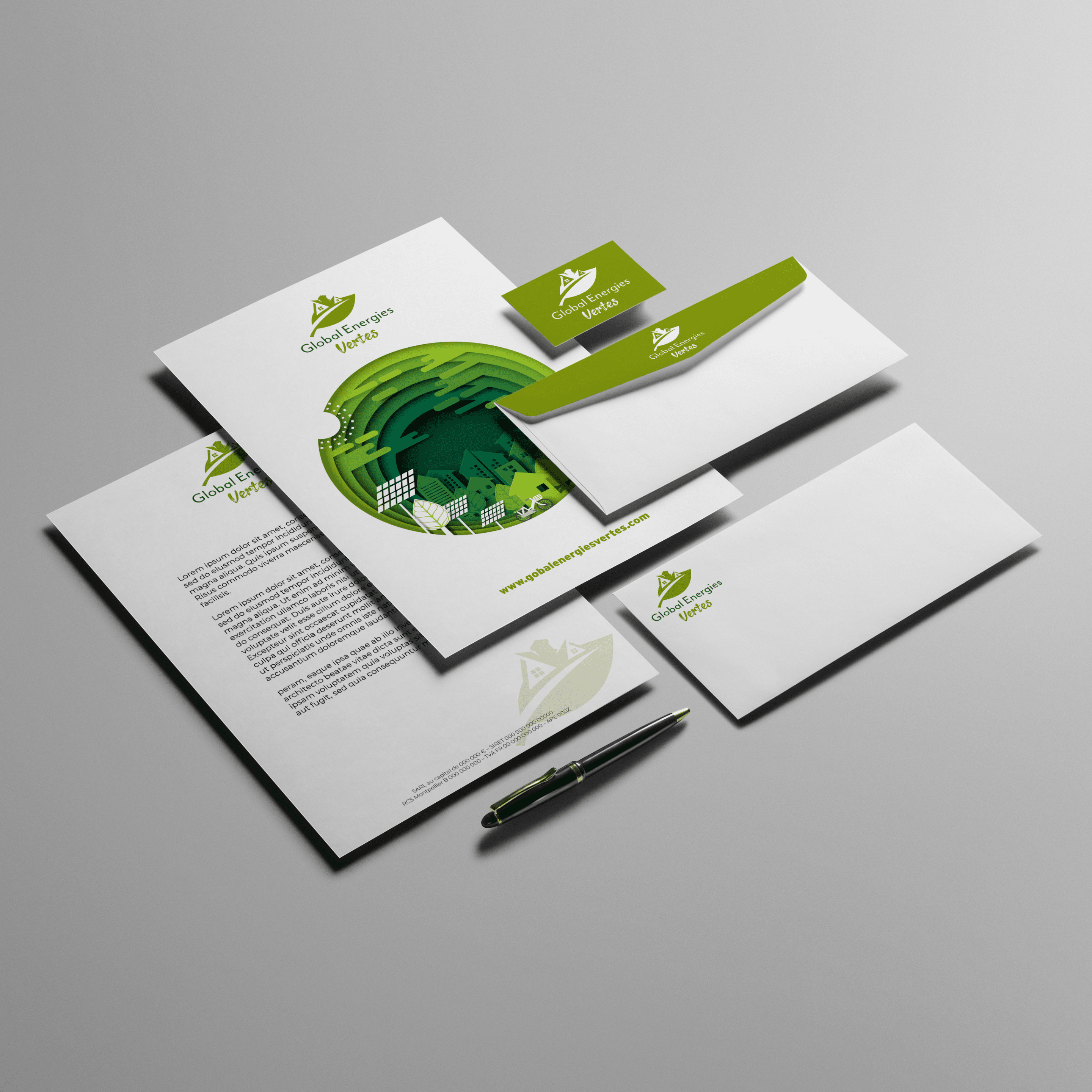 Création logo, charte graphique et supports pour Global Energies Vertes
